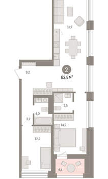 2-к квартира, вторичка, 83м2, 6/8 этаж
