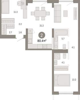 2-к квартира, вторичка, 80м2, 7/8 этаж