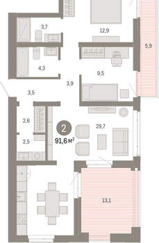 2-к квартира, вторичка, 92м2, 4/25 этаж