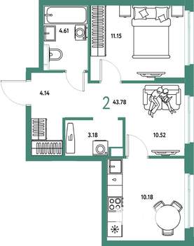 2-к квартира, вторичка, 44м2, 25/25 этаж