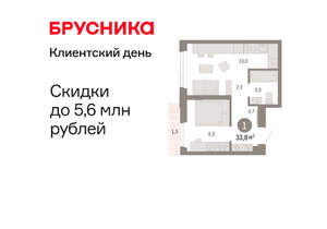 1-к квартира, вторичка, 34м2, 7/25 этаж