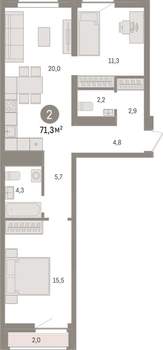 2-к квартира, вторичка, 71м2, 5/10 этаж