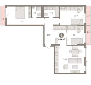 3-к квартира, вторичка, 96м2, 3/8 этаж