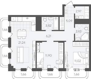 2-к квартира, вторичка, 74м2, 19/24 этаж