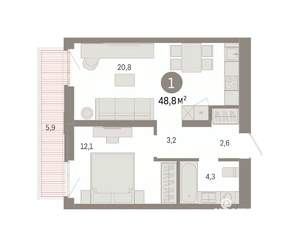 1-к квартира, вторичка, 49м2, 6/9 этаж