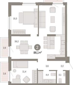 2-к квартира, вторичка, 86м2, 11/16 этаж