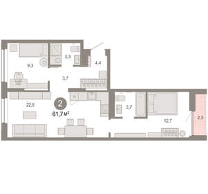 2-к квартира, вторичка, 62м2, 5/17 этаж