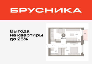1-к квартира, вторичка, 45м2, 5/16 этаж