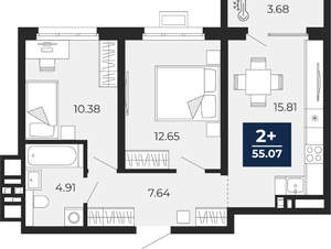 2-к квартира, вторичка, 55м2, 2/24 этаж