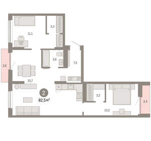 2-к квартира, вторичка, 82м2, 4/17 этаж