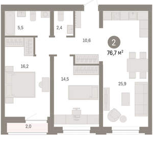 2-к квартира, вторичка, 77м2, 4/10 этаж