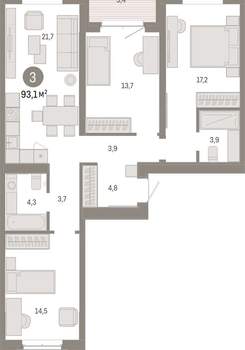 3-к квартира, вторичка, 93м2, 3/11 этаж