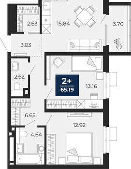 2-к квартира, вторичка, 63м2, 2/24 этаж