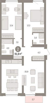 2-к квартира, вторичка, 91м2, 5/10 этаж