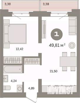 1-к квартира, вторичка, 50м2, 3/8 этаж