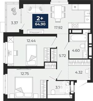2-к квартира, вторичка, 65м2, 7/20 этаж