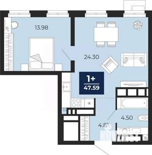 1-к квартира, вторичка, 48м2, 8/24 этаж