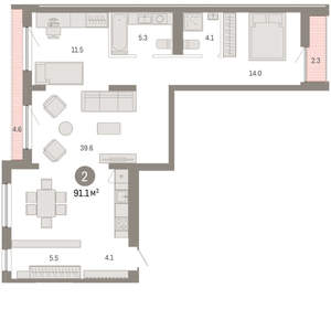 2-к квартира, вторичка, 91м2, 6/8 этаж