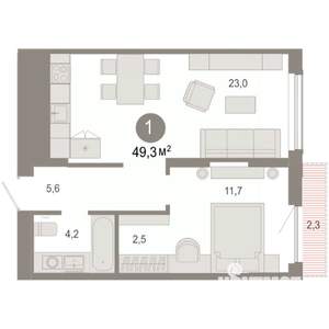 1-к квартира, вторичка, 49м2, 13/17 этаж