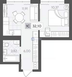 1-к квартира, вторичка, 32м2, 2/17 этаж