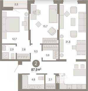 2-к квартира, вторичка, 88м2, 4/17 этаж