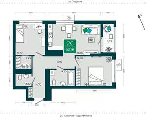 2-к квартира, сданный дом, 63м2, 21/23 этаж