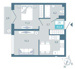 1-к квартира, вторичка, 43м2, 7/25 этаж