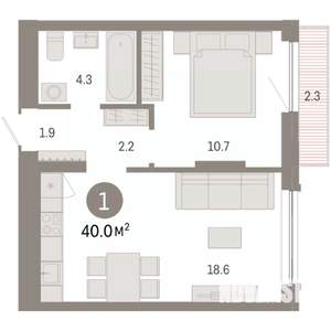 1-к квартира, вторичка, 40м2, 2/8 этаж
