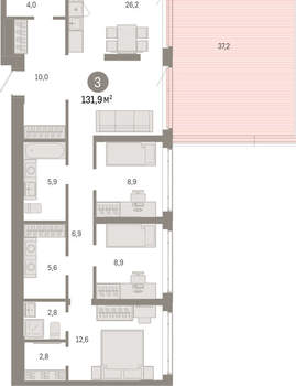 3-к квартира, вторичка, 132м2, 3/25 этаж