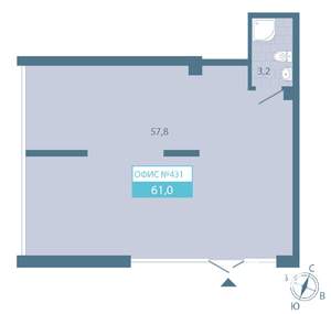 2-к квартира, строящийся дом, 61м2, 1/25 этаж
