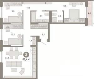3-к квартира, вторичка, 86м2, 7/7 этаж