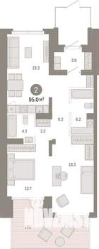 2-к квартира, вторичка, 95м2, 1/8 этаж
