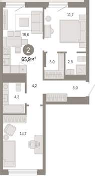 2-к квартира, вторичка, 66м2, 9/17 этаж