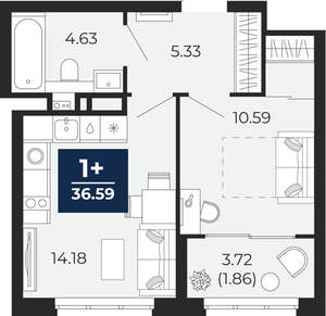 1-к квартира, вторичка, 38м2, 9/21 этаж