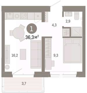 1-к квартира, вторичка, 36м2, 6/11 этаж
