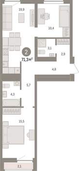 2-к квартира, вторичка, 71м2, 5/10 этаж