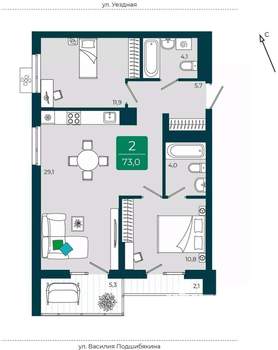 2-к квартира, вторичка, 73м2, 8/9 этаж