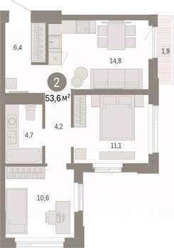 2-к квартира, вторичка, 54м2, 11/25 этаж