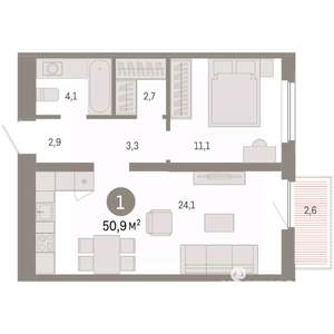 1-к квартира, вторичка, 51м2, 13/16 этаж