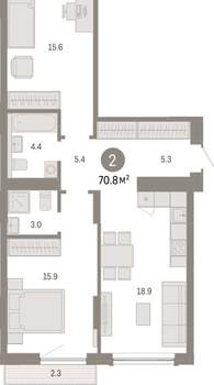 2-к квартира, вторичка, 71м2, 3/8 этаж