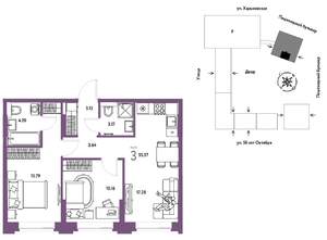 3-к квартира, вторичка, 55м2, 3/25 этаж