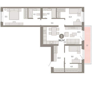 3-к квартира, вторичка, 98м2, 5/11 этаж