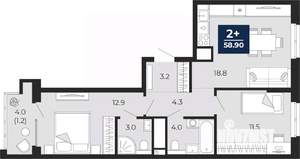 2-к квартира, сданный дом, 62м2, 9/16 этаж