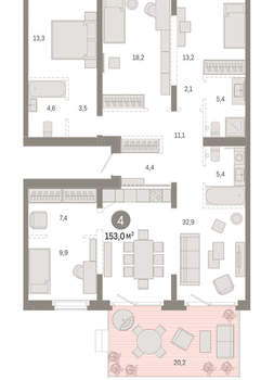 4-к квартира, вторичка, 153м2, 2/11 этаж