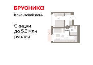 1-к квартира, вторичка, 34м2, 17/25 этаж