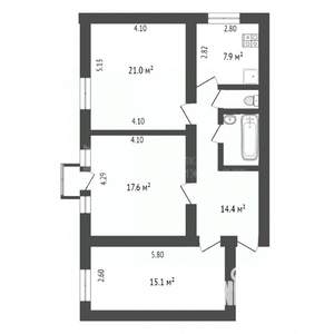 3-к квартира, вторичка, 80м2, 2/2 этаж
