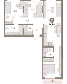 3-к квартира, вторичка, 85м2, 6/17 этаж