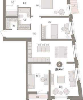 3-к квартира, вторичка, 119м2, 6/10 этаж