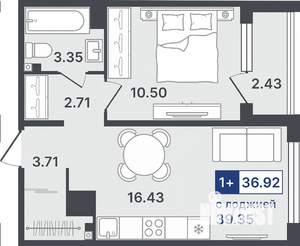 1-к квартира, строящийся дом, 37м2, 7/8 этаж