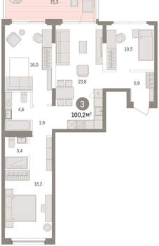 3-к квартира, вторичка, 100м2, 2/16 этаж